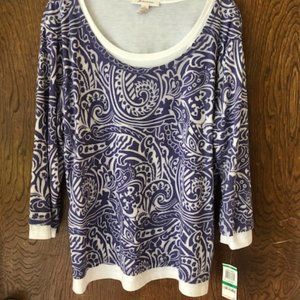 JM Collection Tee-shirt type, long sleeved 2 piece blouse.